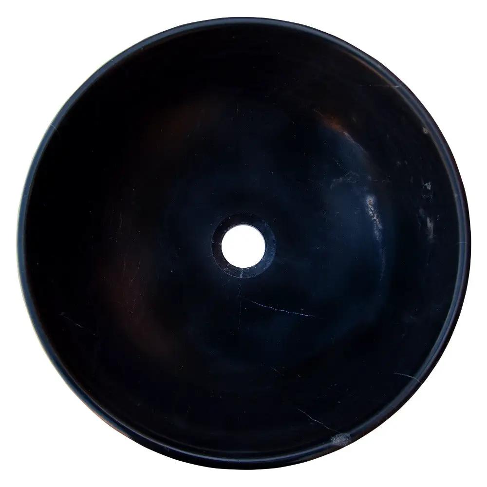 Black Natural Stone Marble Round Vessel Bathroom Sink Semi Polished