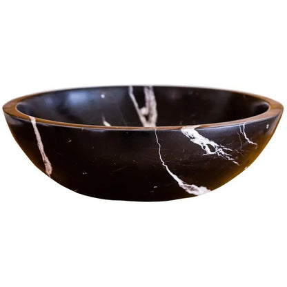 Black Marble Round Vessel Sink Polished Natural Stone 16 Inch