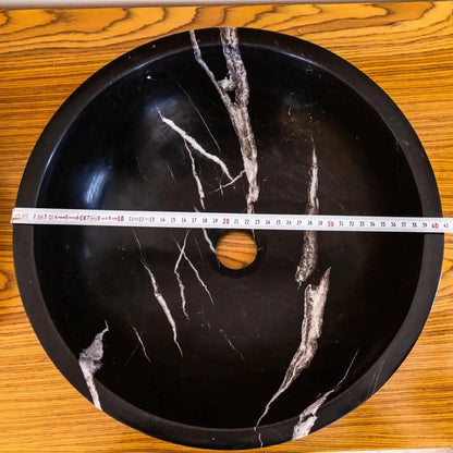 Black Marble Round Vessel Sink Polished Natural Stone 16 Inch