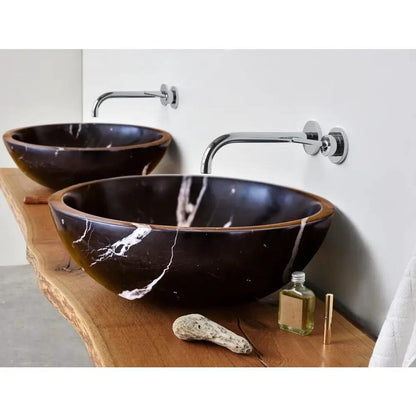 Black Marble Round Vessel Sink Polished Natural Stone 16 Inch