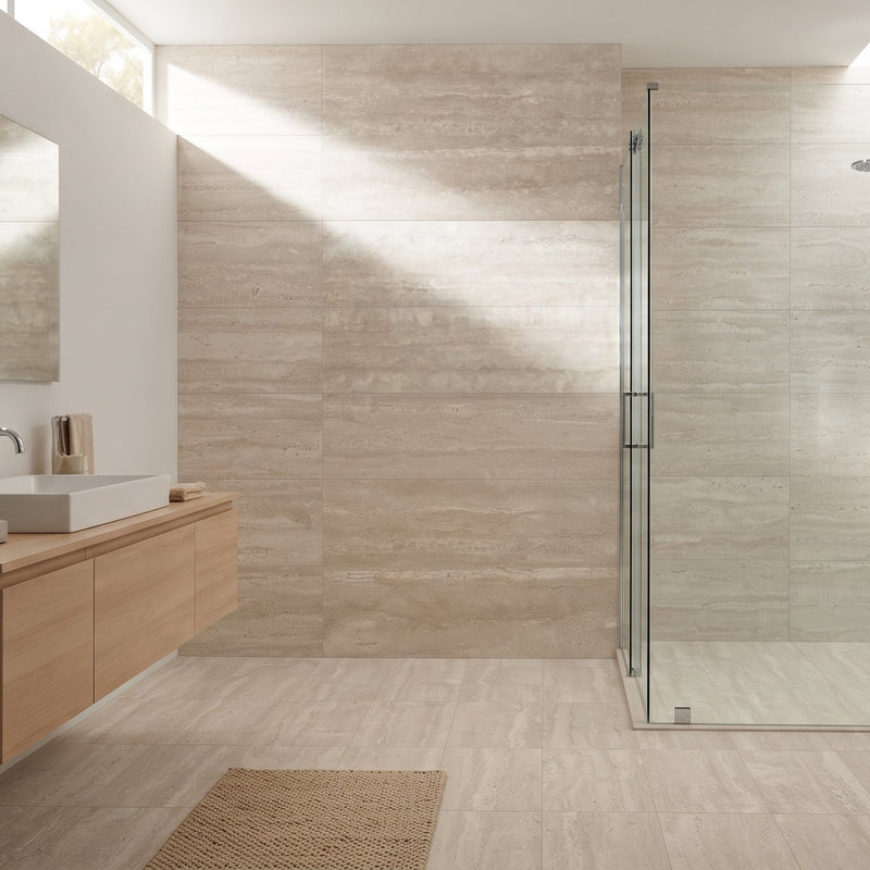 Trail Vein Cut Ivory Anti-Slip Grip Porcelain Tiles 12x24