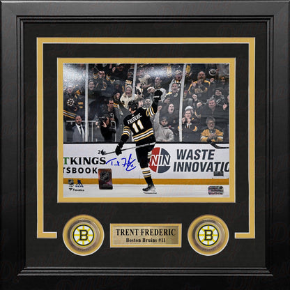 Trent Frederic Goal Celebration Boston Bruins Autographed 8" x 10" Framed Hockey Photo
