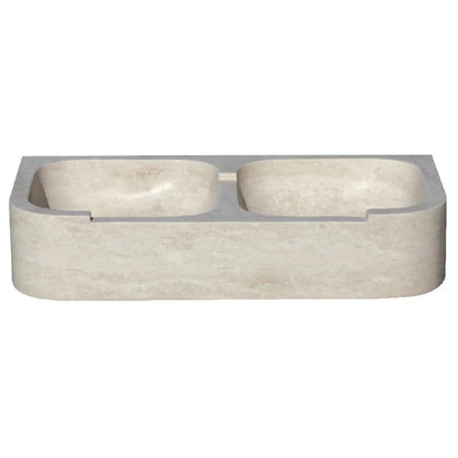 Troia Light Travertine Farmhouse Double Bowl Kitchen Sink (W)18" (L)36" (H)7"