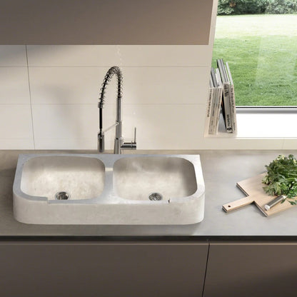Natural Stone Travertine Kitchen Sink Double Bowl Apron Style 18x36