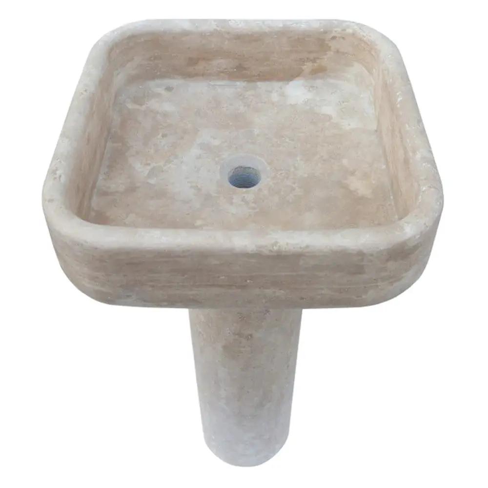 Light Travertine Pedestal Bathroom Sink With Honed Finish 33.5 Inches High