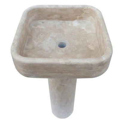 Light Travertine Pedestal Bathroom Sink With Honed Finish 33.5 Inches High