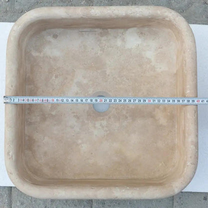 Light Travertine Pedestal Bathroom Sink With Honed Finish 33.5 Inches High