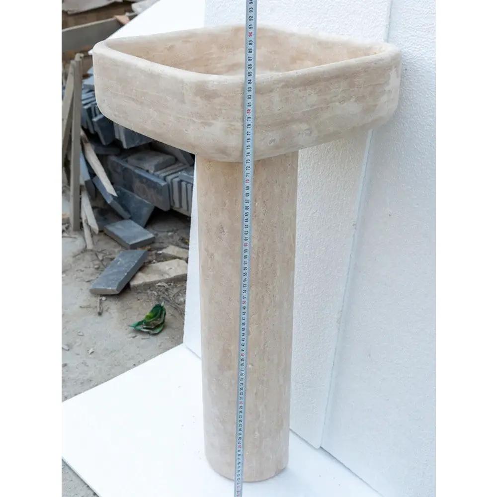 Light Travertine Pedestal Bathroom Sink With Honed Finish 33.5 Inches High