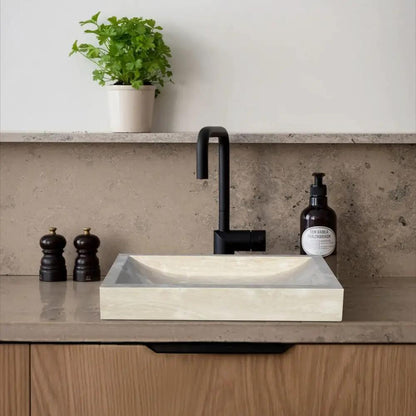 Handcrafted Travertine Rectangular Vessel Bathroom Sink Beige