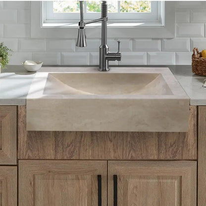 Light Beige Rectangular Travertine Natural Stone Bathroom Sink