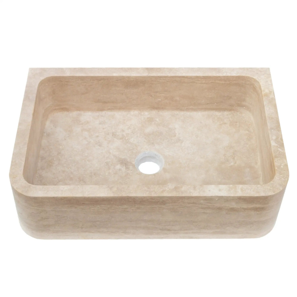 Light Travertine Farmhouse Apron Sink 18x27.5x7 - Handcrafted Turkish Stone Bathroom Faucet Set