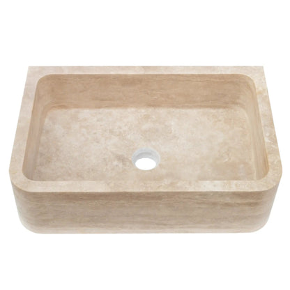 Light Travertine Farmhouse Apron Sink 18x27.5x7 - Handcrafted Turkish Stone Bathroom Faucet Set