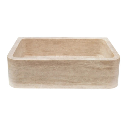 Light Travertine Farmhouse Apron Sink 18x27.5x7 - Handcrafted Turkish Stone Bathroom Faucet Set