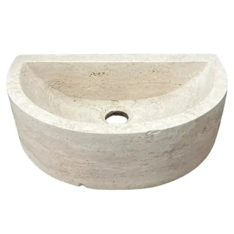 Natural Light Travertine Half Round Wall-Mounted Bathroom Sink Basin 16by10 Inches