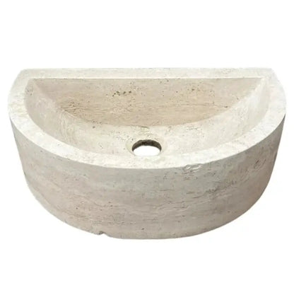 Natural Light Travertine Half Round Wall-Mounted Bathroom Sink Basin 16by10 Inches