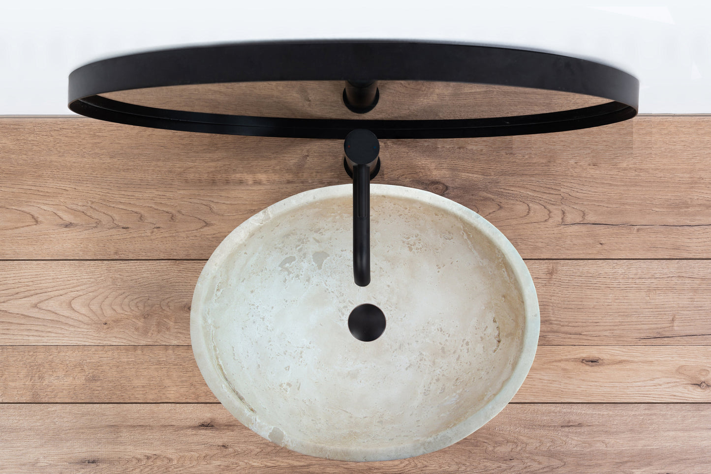 Travertine Natural Stone Oval Vessel Sink 16x21x6 Handcrafted Light Beige Artisan