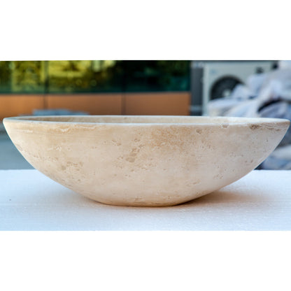 Travertine Natural Stone Oval Vessel Sink 16x21x6 Handcrafted Light Beige Artisan