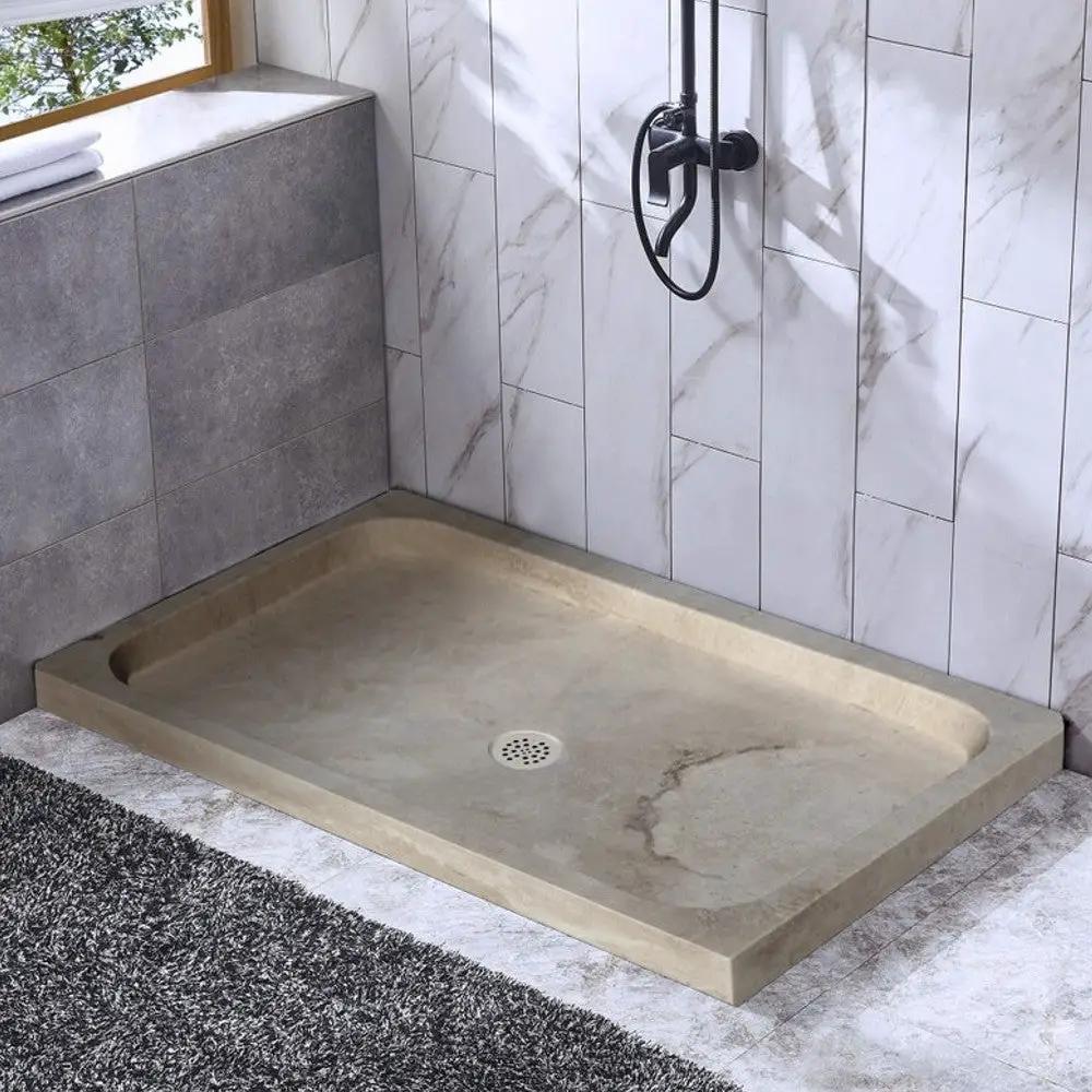 Light Travertine Rectangular Shower Base 32x48 - Honed Finish