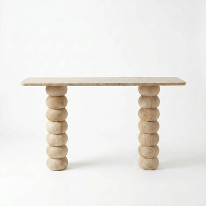 Light Travertine Natural Stone Designer Console Table - Premium Handcrafted Honed Finish