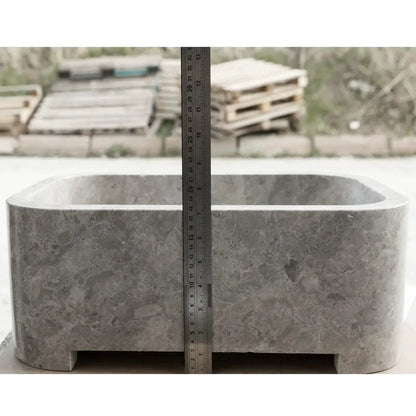 Tundra Gray Marble Wall Mount Bathroom Sink 12x18 Polished Natural Stone Basin