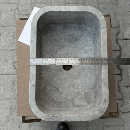 Tundra Gray Marble Wall Mount Bathroom Sink 12x18 Polished Natural Stone Basin