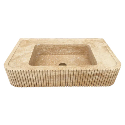 Tuscany Walnut Travertine Wall-mount Bathroom Vanity Sink Ribbed Textured Front- READY TO SHIP