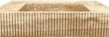 Tuscany Walnut Travertine Wall-mount Bathroom Vanity Sink Ribbed Textured Front- READY TO SHIP
