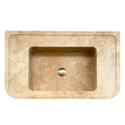 Tuscany Walnut Travertine Wall-mount Bathroom Vanity Sink Ribbed Textured Front- READY TO SHIP