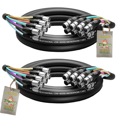 XLR Snake Cable 8-Channel 10ft (2-Pack) by FAT TOAD - Pro-Audio Shielded 3-Pin Balanced Patch Cables for Studio Stage, Live Sound & DJ Mixer