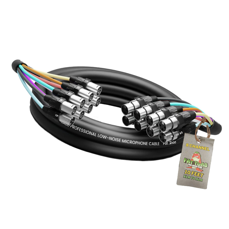 XLR Snake Cable Patch (10ft X 8 Channels) by FAT TOAD - Studio Stage, Live Sound Recording Multicore Cords - Pro Audio Shielded Balanced Wires