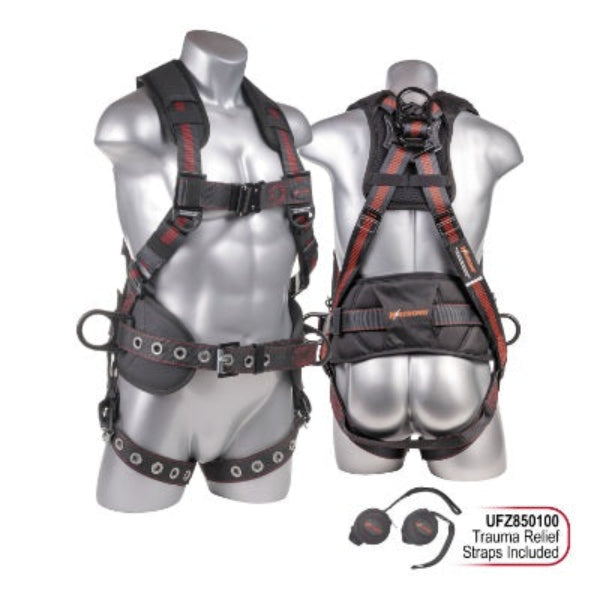 Kapture 5 Point Epic Full Body Harness - 3 D-Rings - QC Chest - Tongue Buckle Legs - Shoulder Pads & Waist Belt - All Sizes
