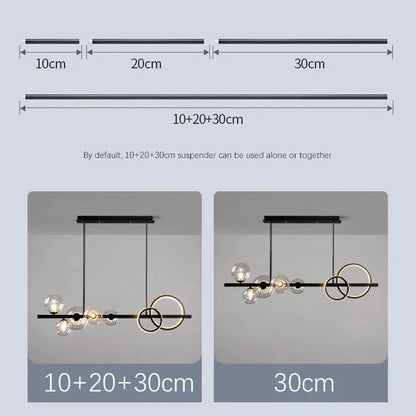 DecorBites™ Glass Ball Gold Black LED Chandelier for Kitchen Dining Room Table