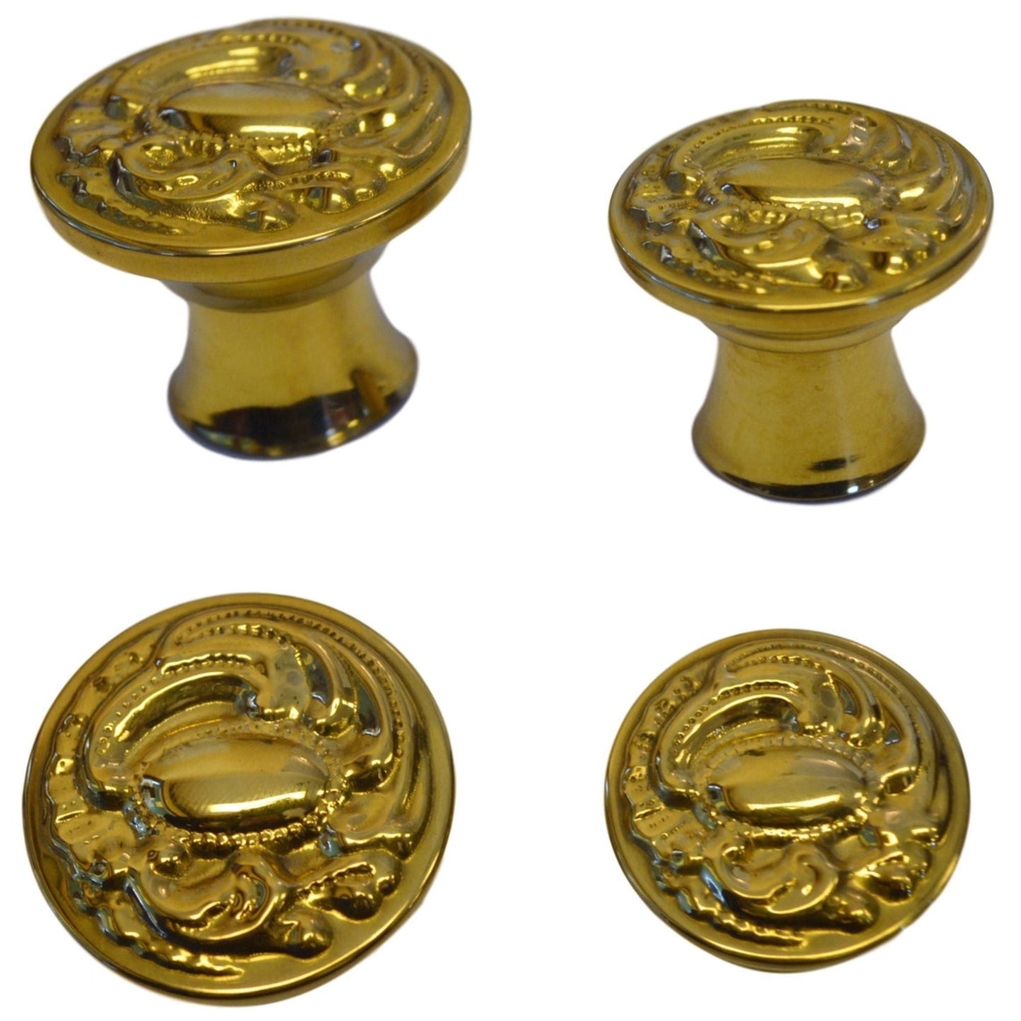 Early 20th Century Hollow Brass Furniture Knob with Detailed Stamped Design