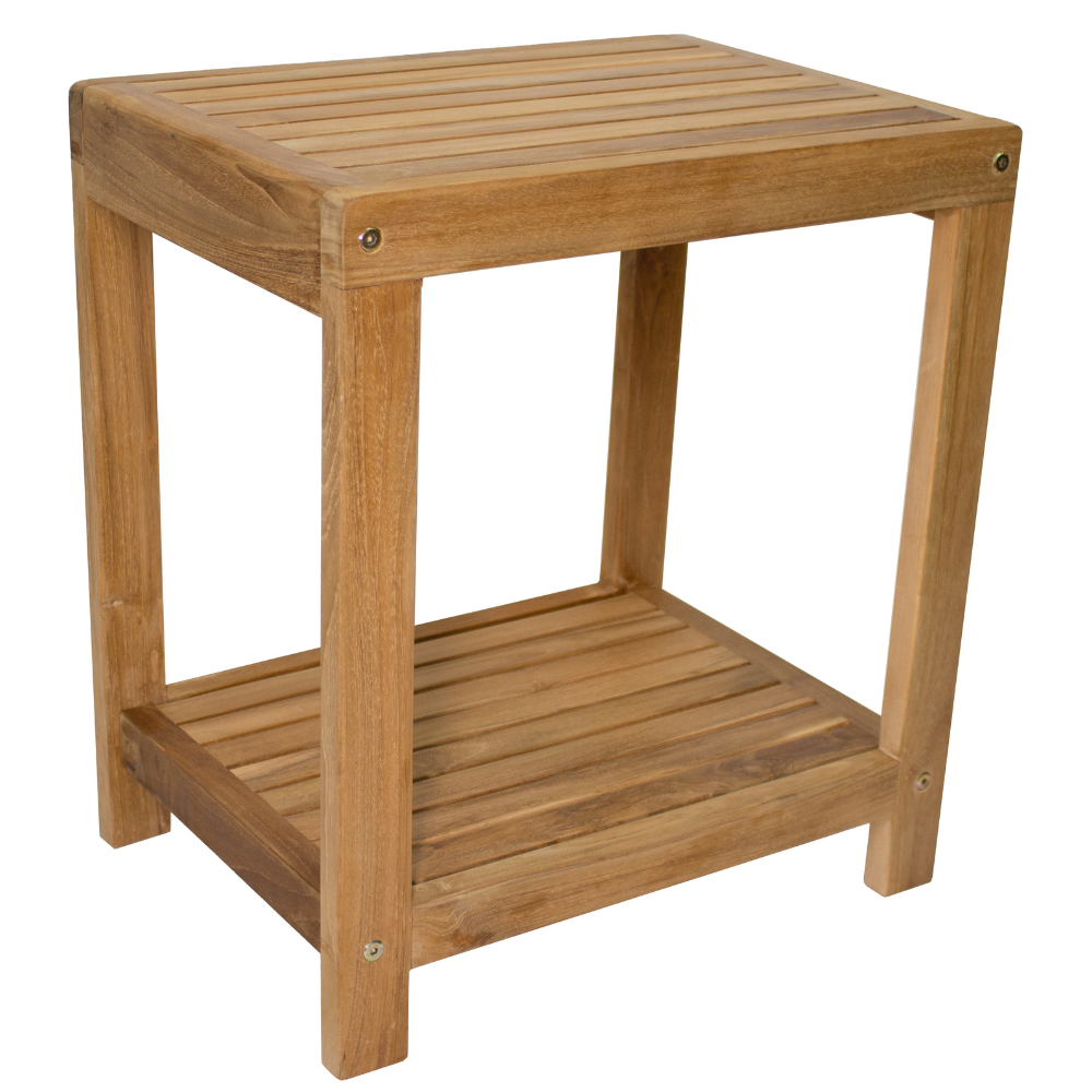 Bali Teak Shower and Bath Spa Bench with Shelf – 18″