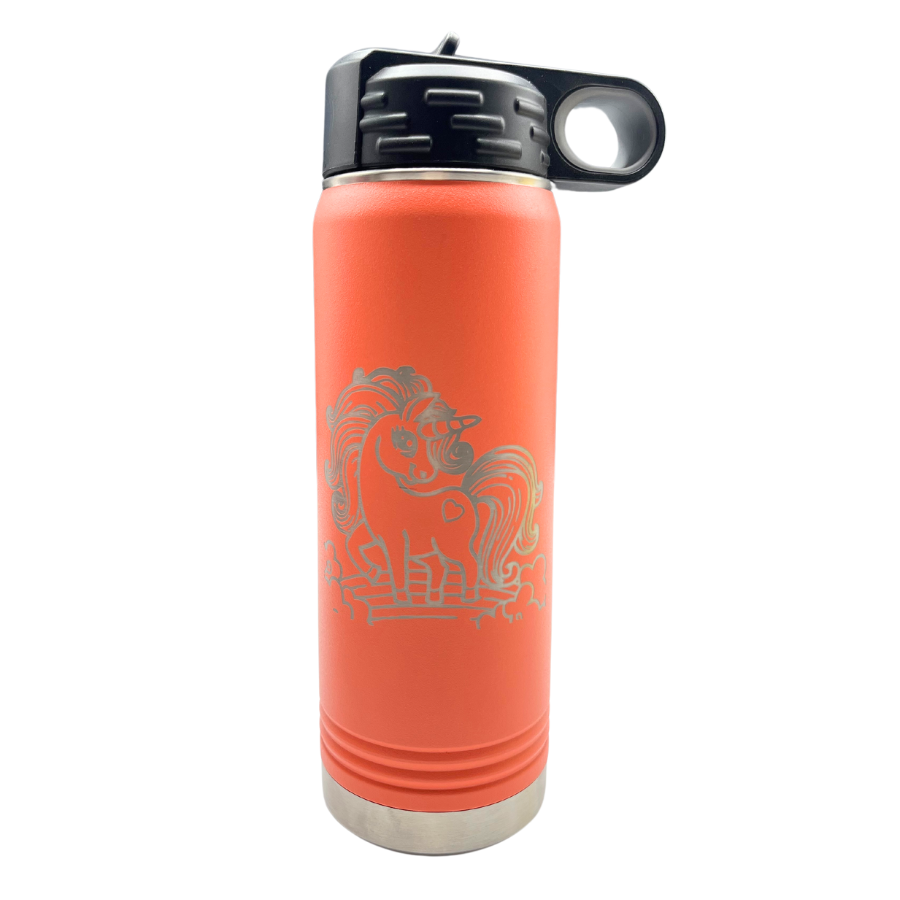Stainless Steel Unicorn Water Bottle | 20 oz | Vibrant Coral | RCK Creations & More