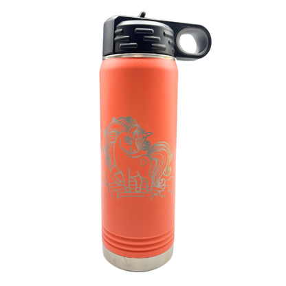 Stainless Steel Unicorn Water Bottle | 20 oz | Vibrant Coral | RCK Creations & More