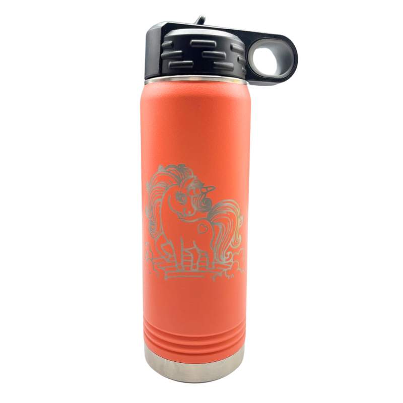 Stainless Steel Unicorn Water Bottle | 20 oz | Vibrant Coral | RCK Creations & More
