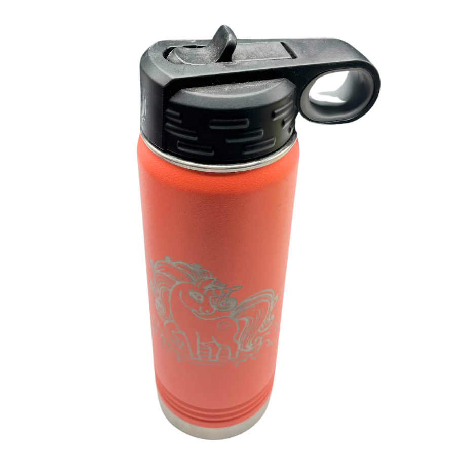 Stainless Steel Unicorn Water Bottle | 20 oz | Vibrant Coral | RCK Creations & More