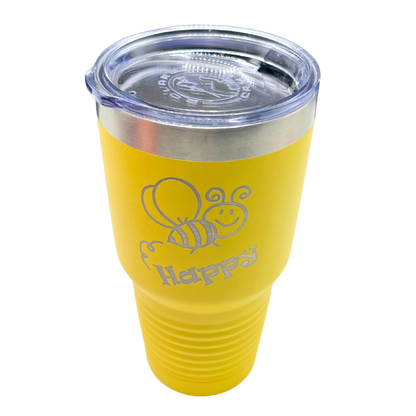 Stainless Steel "Bee Happy" Tumbler | 30 oz | Multiple Colors | RCK Creations & More