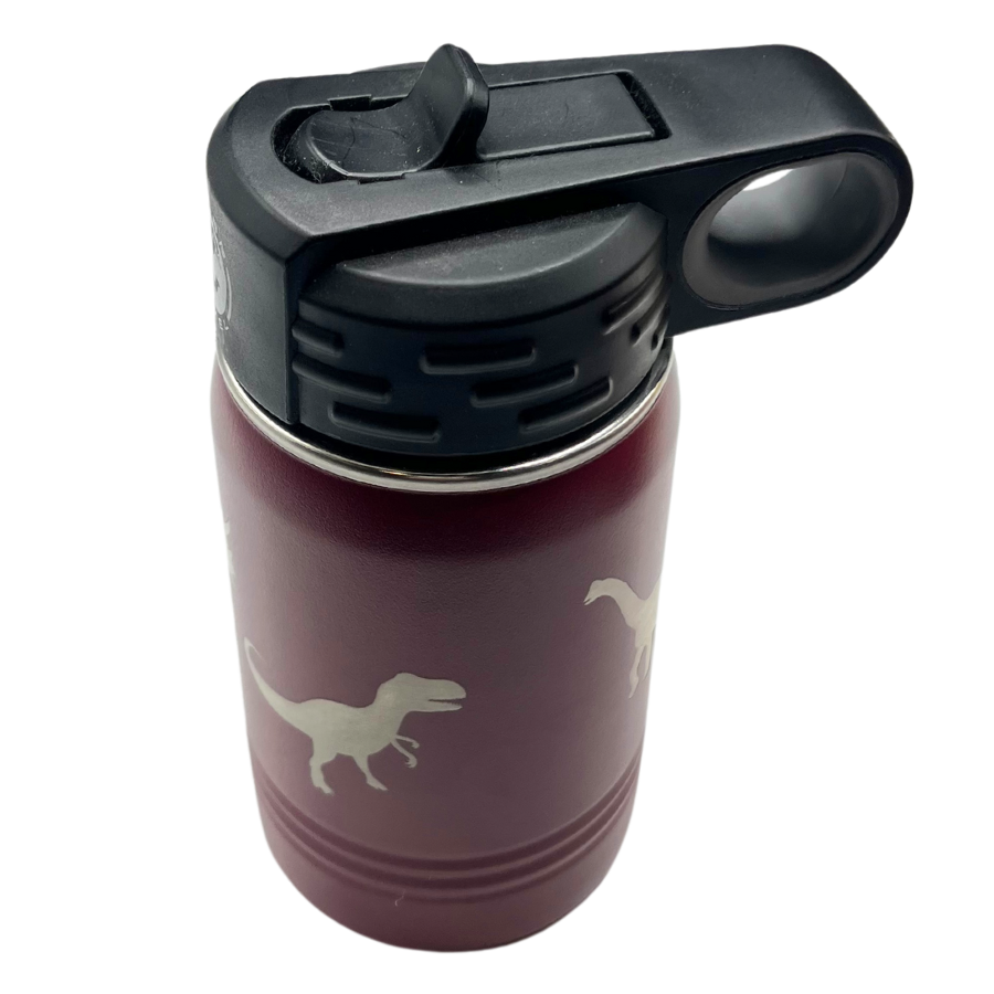 Stainless Steel Dinosaur Engraved Water Bottle | 12 oz | Multiple Colors | RCK Creations & More