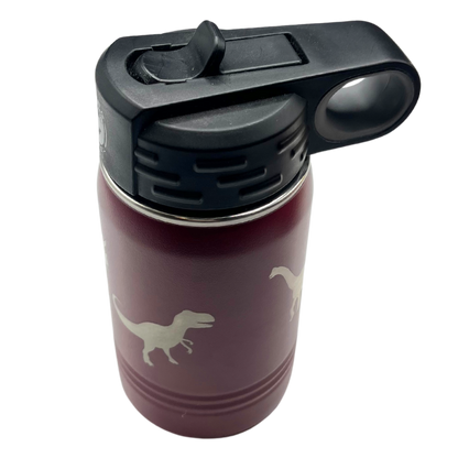 Stainless Steel Dinosaur Engraved Water Bottle | 12 oz | Multiple Colors | RCK Creations & More