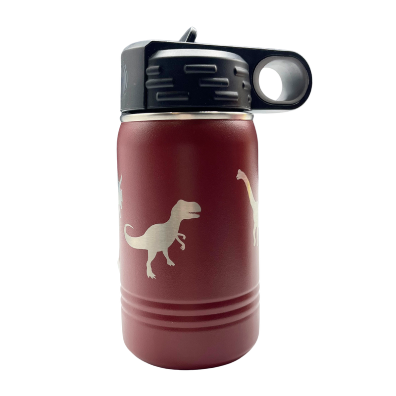 Stainless Steel Dinosaur Engraved Water Bottle | 12 oz | Multiple Colors | RCK Creations & More