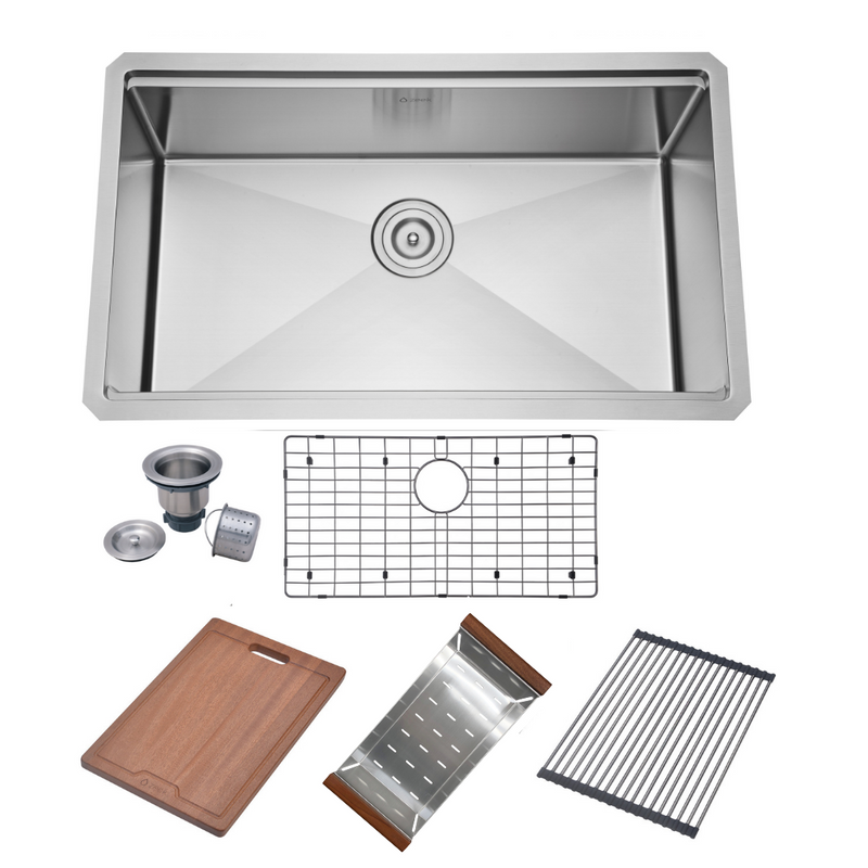 32" Undermount / Drop-In Single Bowl Workstation Kitchen Sink ZH-LD32