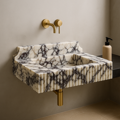 Calacatta Marble Sink | Handcrafted Italian White and Black Stone Basin