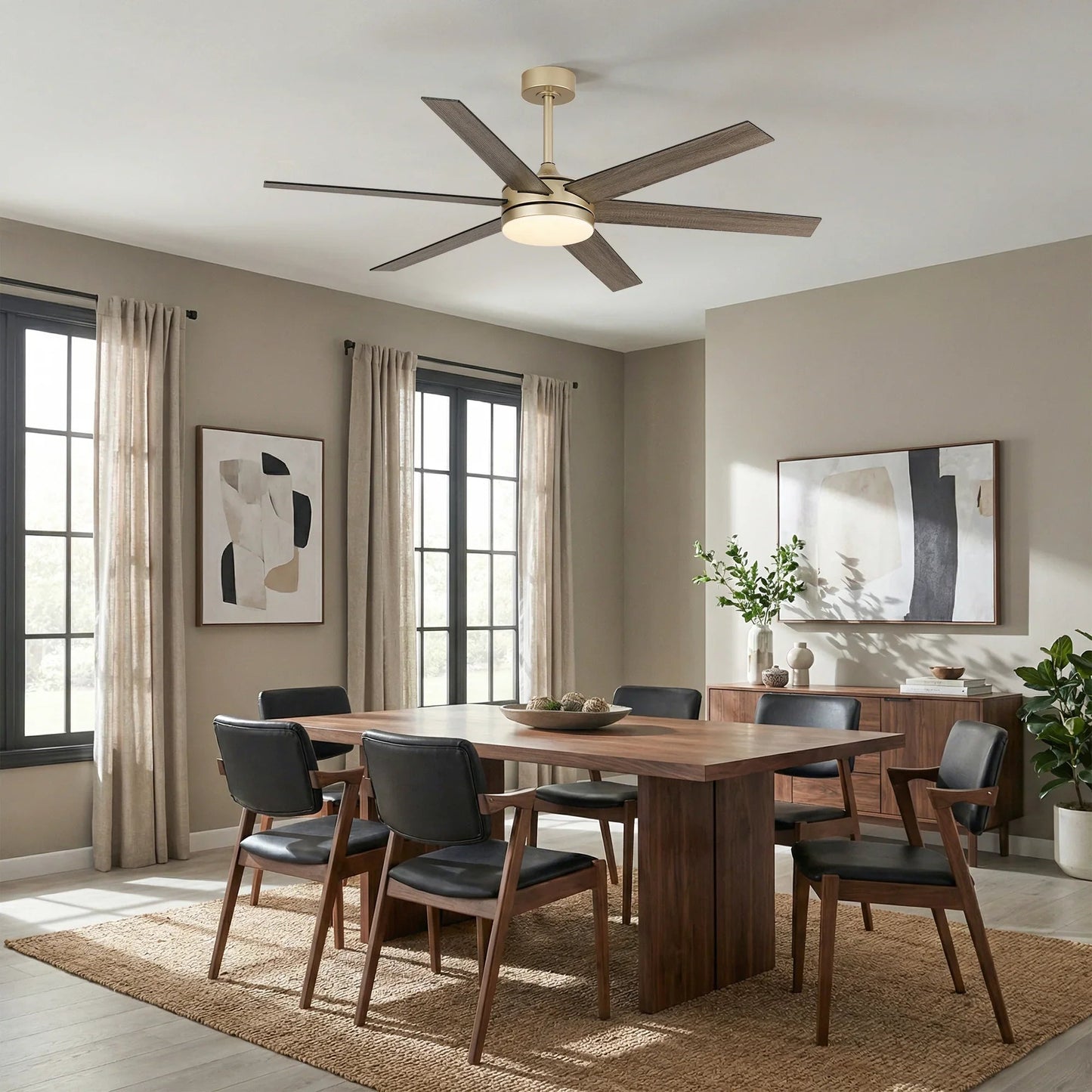 60" Volga DC Motor 6 Blades Modern Downrod Mount Ceiling Fan with Remote Control