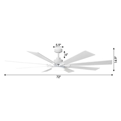 72 Inch Elbe Modern Downrod Mount Ceiling Fan with Light and Remote Control