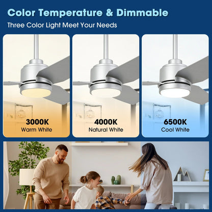 Vaczon 42 Inch 3-Blades Modern Ceiling Fan with Remote Control and LED Light