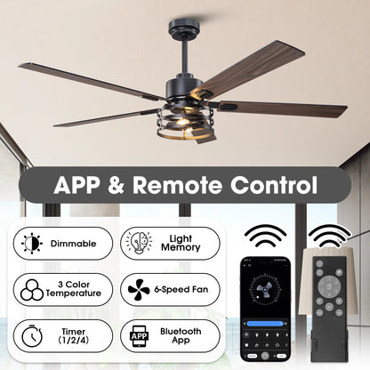 Vaczon 52 Inch 60 Inch Industrial Downrod Ceiling Fan with Light and APP & Remote Control