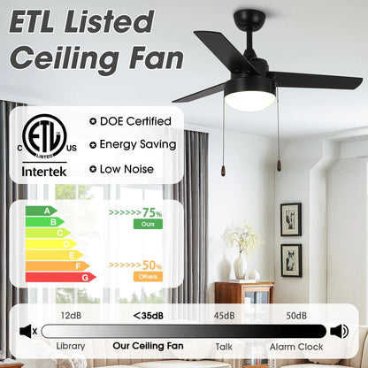 42" Vaczon 3 Blades Traditional Ceiling Fan with Pull Chain