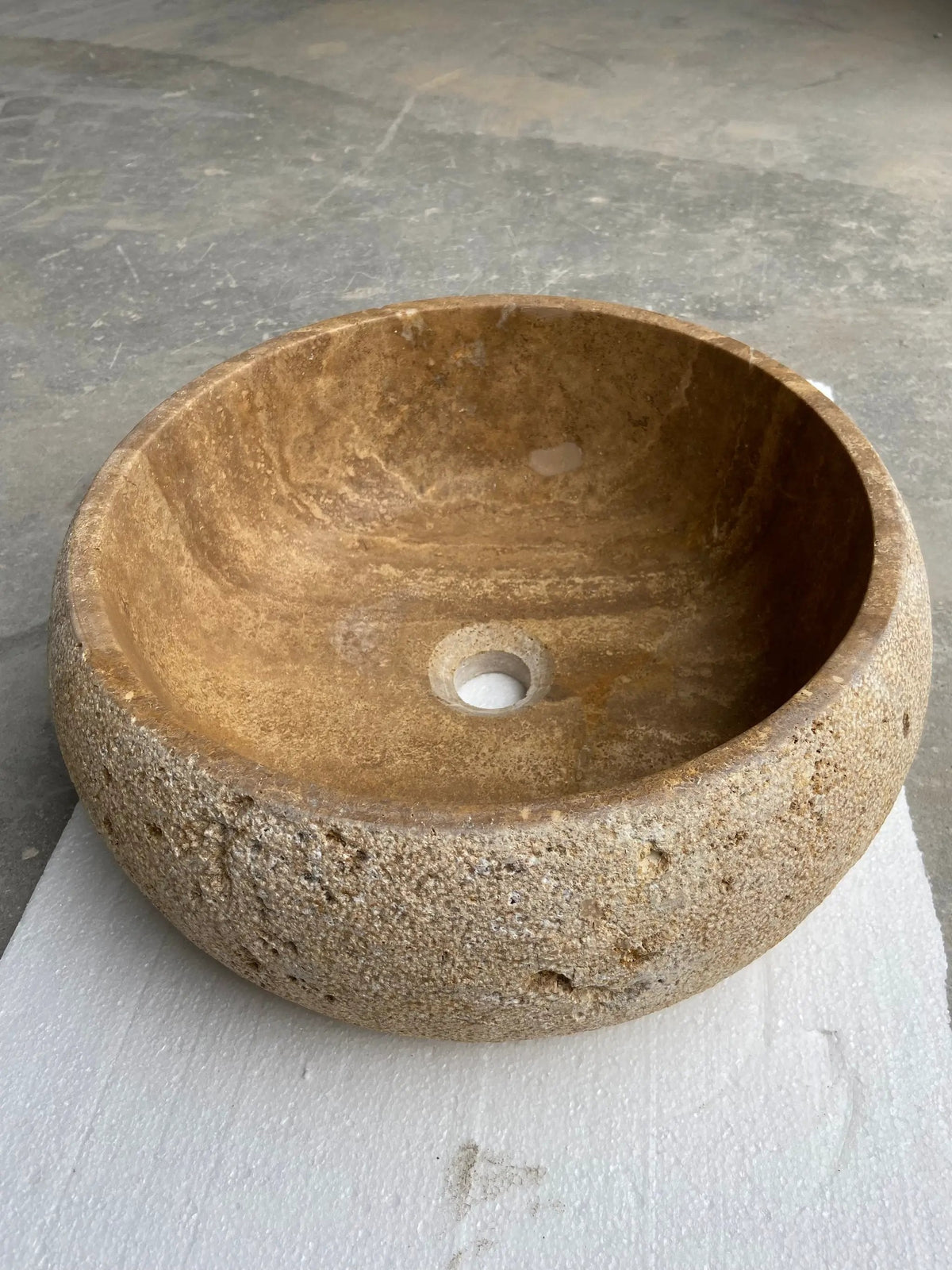 Valencia Travertine Vessel Bathroom Sink 16 Inch Round Honed Sand Blasted
